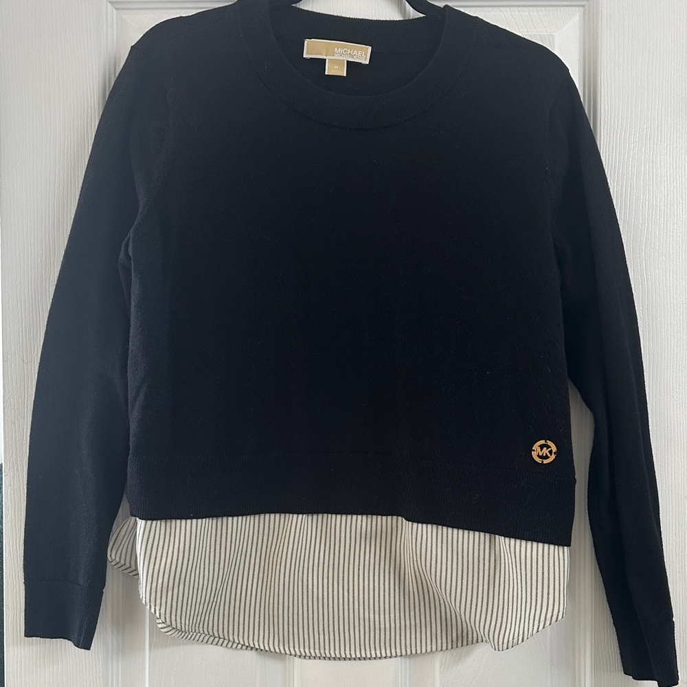 Michael Kors Black Sweater with White Striped shirt material size M